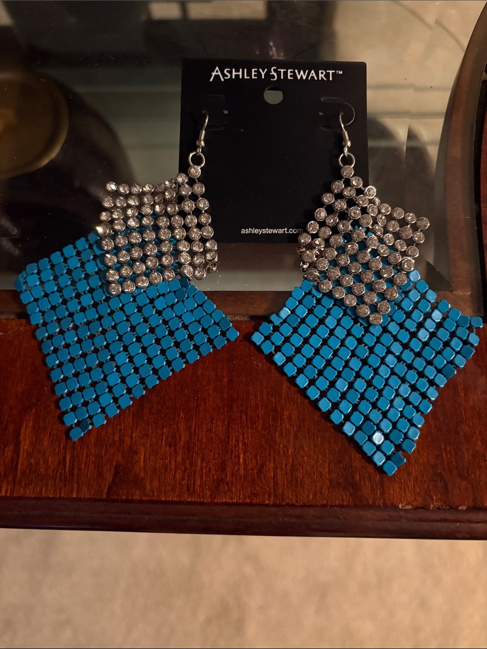 Ashley Stewart Blue and Silver Fringe Drop Earrings